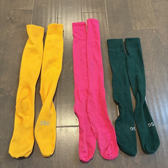 DSG Football Socks Mens One Size Yellow Pink Green Over The Calf Athletic Lot - Picture 1 of 6